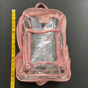 ✨DONATED✨ Clear book bag, pink with floral straps